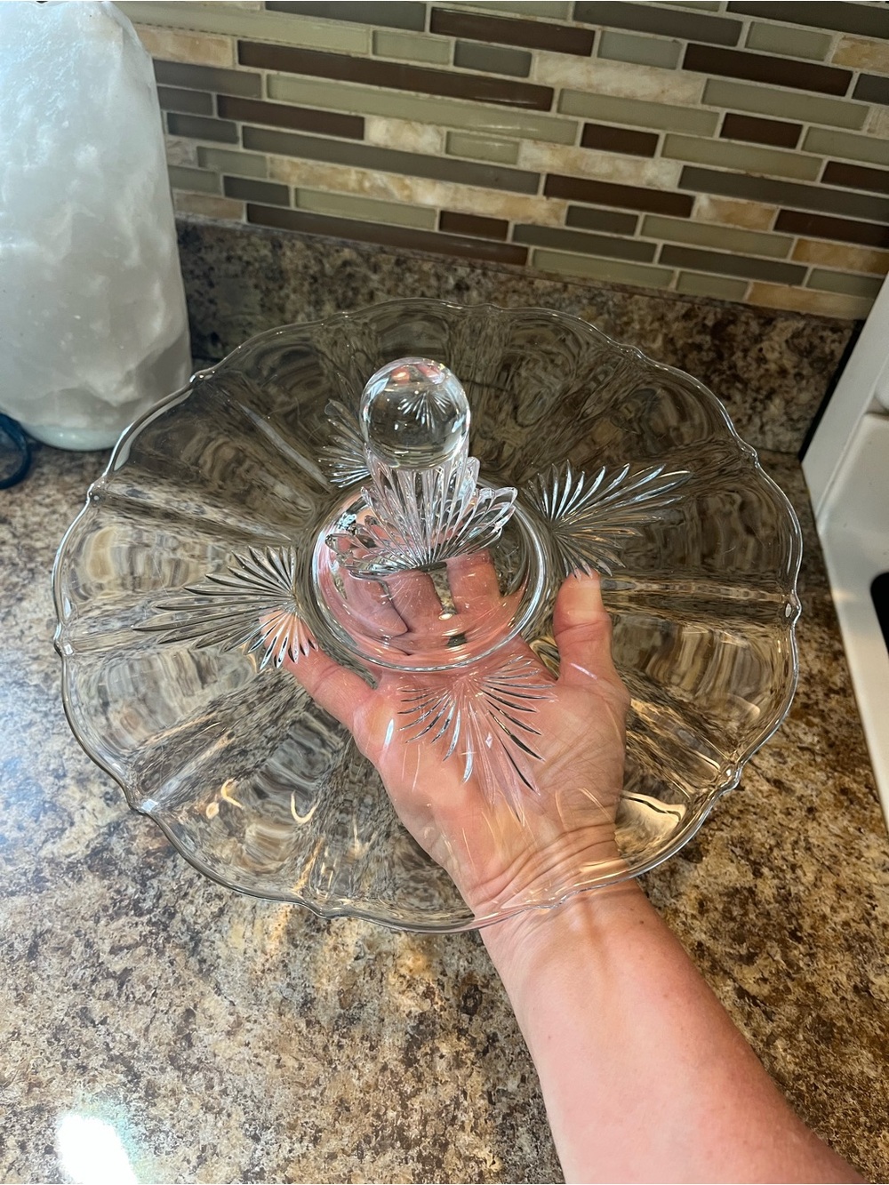 Vintage Fostoria Glass Art Deco FLAME Pattern Handled Lunch Tray Platter - Picture 14 of 14
